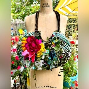 Vintage MARY FRANCIS Floral Women's Bag with velvet straps BoHO FABULOUS Design!